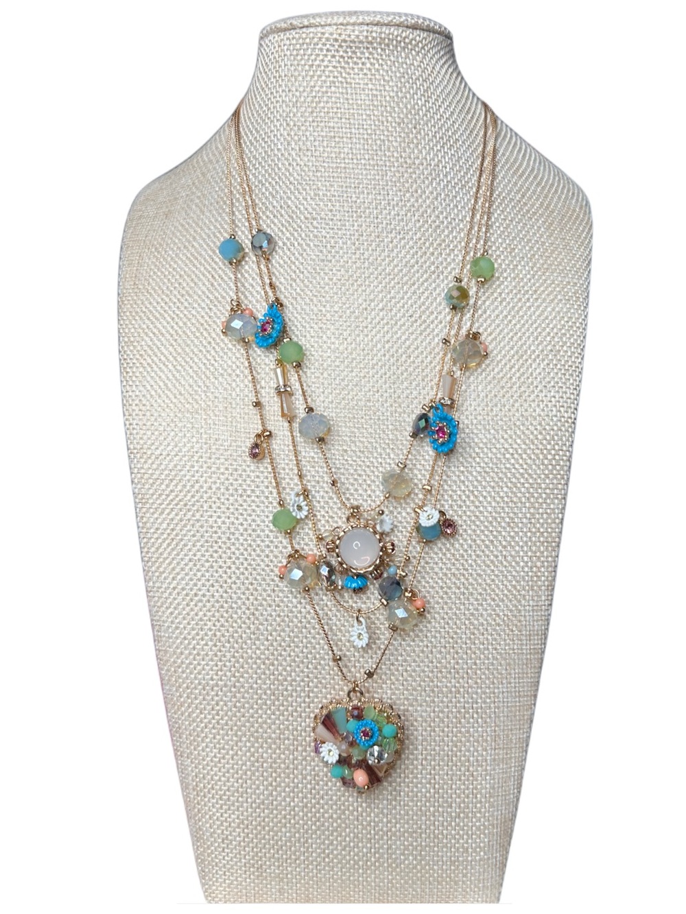 Betsey Johnson Pastel Multi-Strand Bead & Pendant Necklace - Gold Tone
